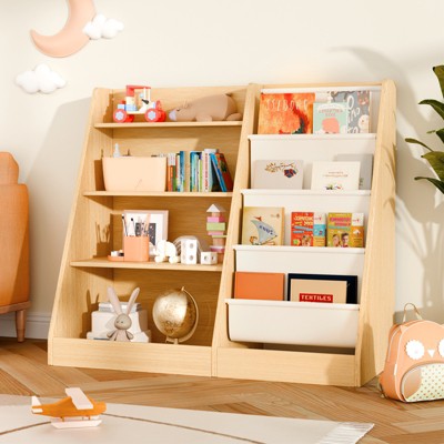 GlasFlength Decorative Bookshelf Creative and Unique Styling, Multifunctional Storage with Open Display Bookshelves, Beige, 35.4"*15.7"*31.5"
