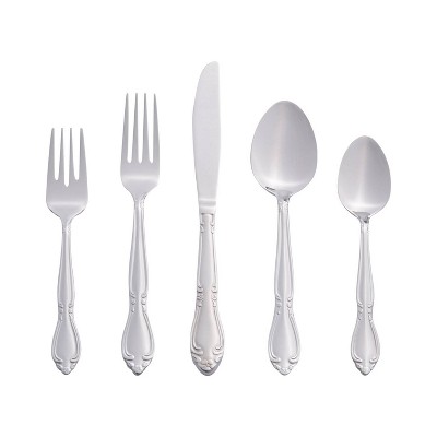 RiverRidge 46pc Silverware Set Rose Pattern Silver Finish