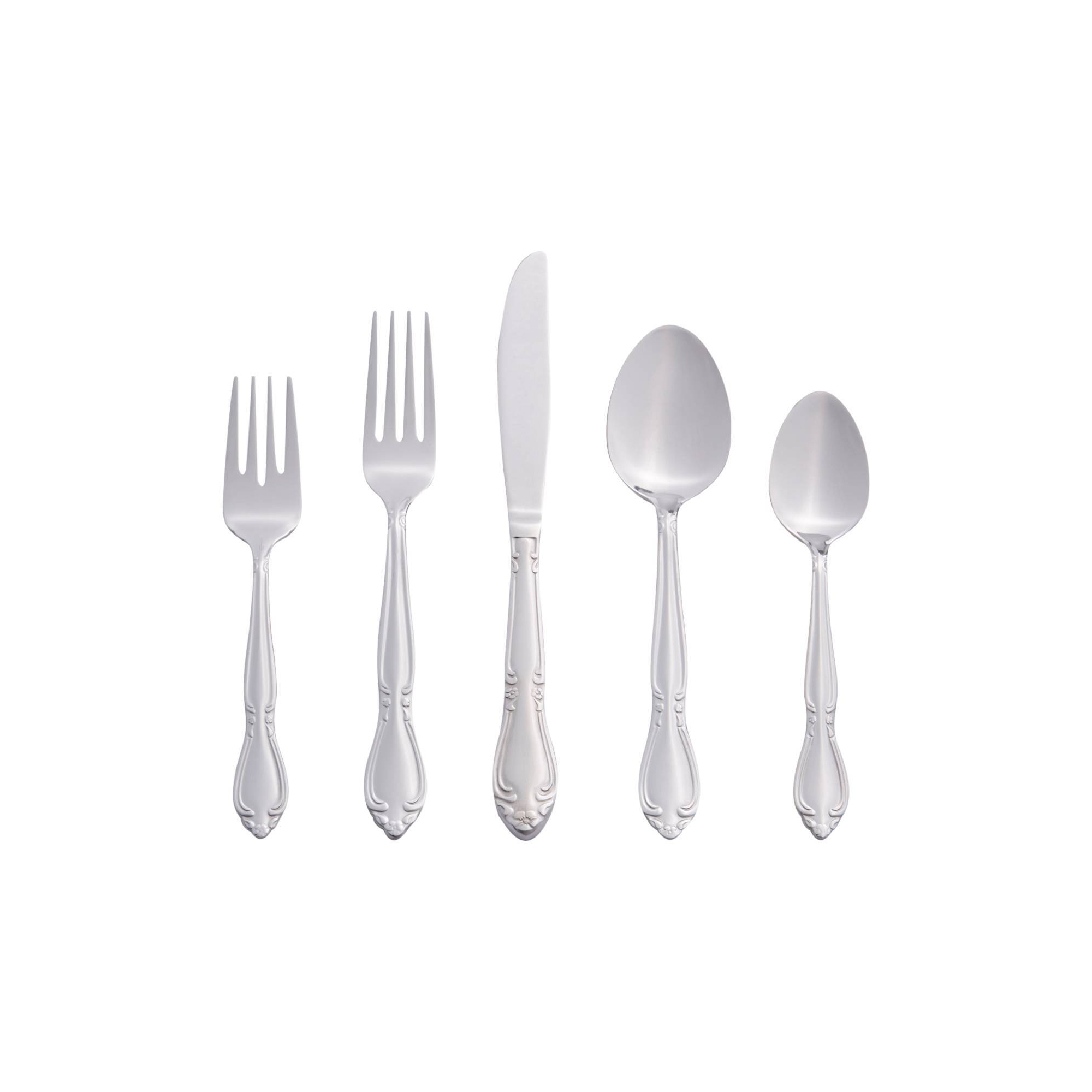 RiverRidge Rose Flatware 46pc Non-Monogrammed Stainless Steel Silverware Set for 8
