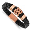 Chisel Stainless Steel Brushed and Polished Rose IP-plated Black Woven Leather 8" Bracelet - 2 of 2