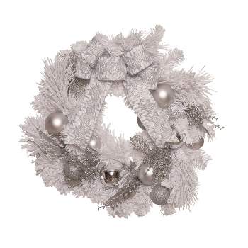 Transpac Artificial 24 in. White Christmas Decorative Wreath