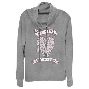 Juniors Womens Star Wars Valentine Don't Fly Solo Cowl Neck Sweatshirt - 1 of 3