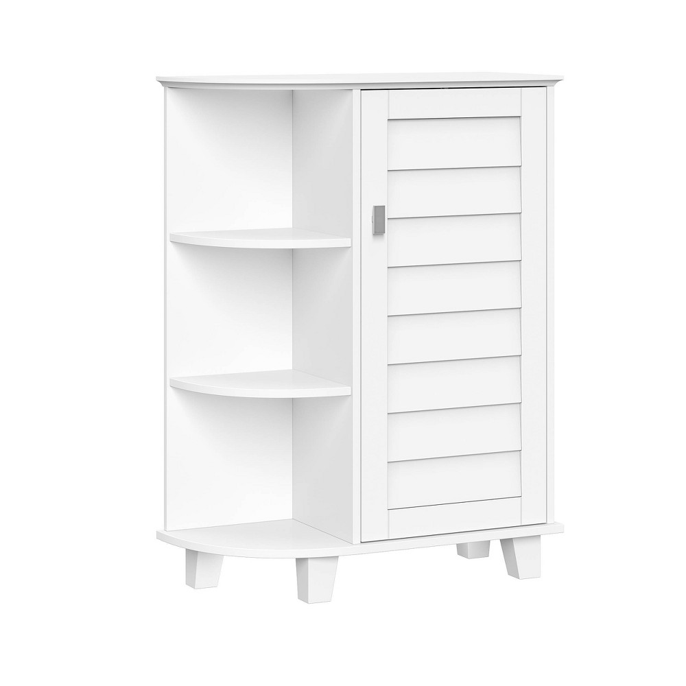 RiverRidge Brookfield Single Door Floor Bathroom Laundry Storage Cabinet Organizer with Adjustable Interior Shelves and 3 Curved Side Shelves - White