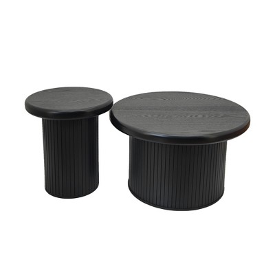 Vynxaria Round Fluted-Leg Coffee Tables - Modern Dual Table Set for Living Room