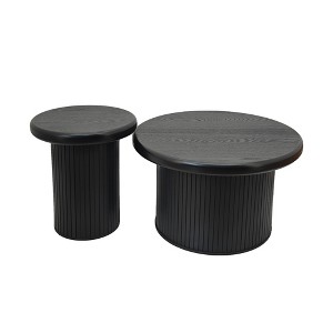 Vynxaria Round Fluted-Leg Coffee Tables - Modern Dual Table Set for Living Room - 1 of 4