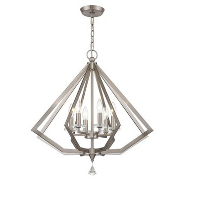 Brushed Nickel and Crystal 6-Light Diamond Chandelier