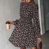 Women's Ditsy Floral Long Sleeve A-Line Mini Dress Smocked Dress - Cupshe - Black - 4 of 4