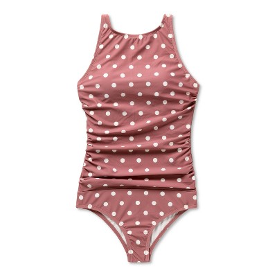Women's Polka Dots Post Mastectomy Shirred High Neck Medium Coverage One Piece Swimsuit - Shade & Shore™ Multi