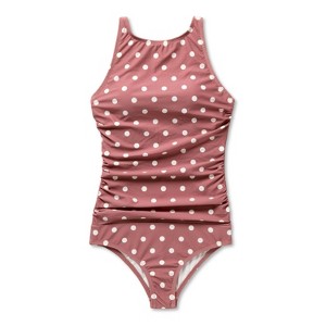 Women's Polka Dots Post Mastectomy Shirred High Neck Medium Coverage One Piece Swimsuit - Shade & Shore™ Multi - 1 of 3