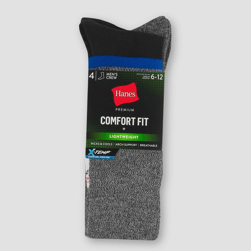 Hanes Premium Men&#39;s X-Temp Athletic Socks 4pk - Black/Gray 6-12, 3 of 4
