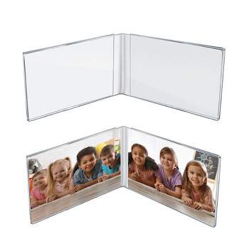 Azar Displays Clear Acrylic Double Photo Holder, Side by Side Dual Frame, Size 7"W x 5"H, 2-Pack