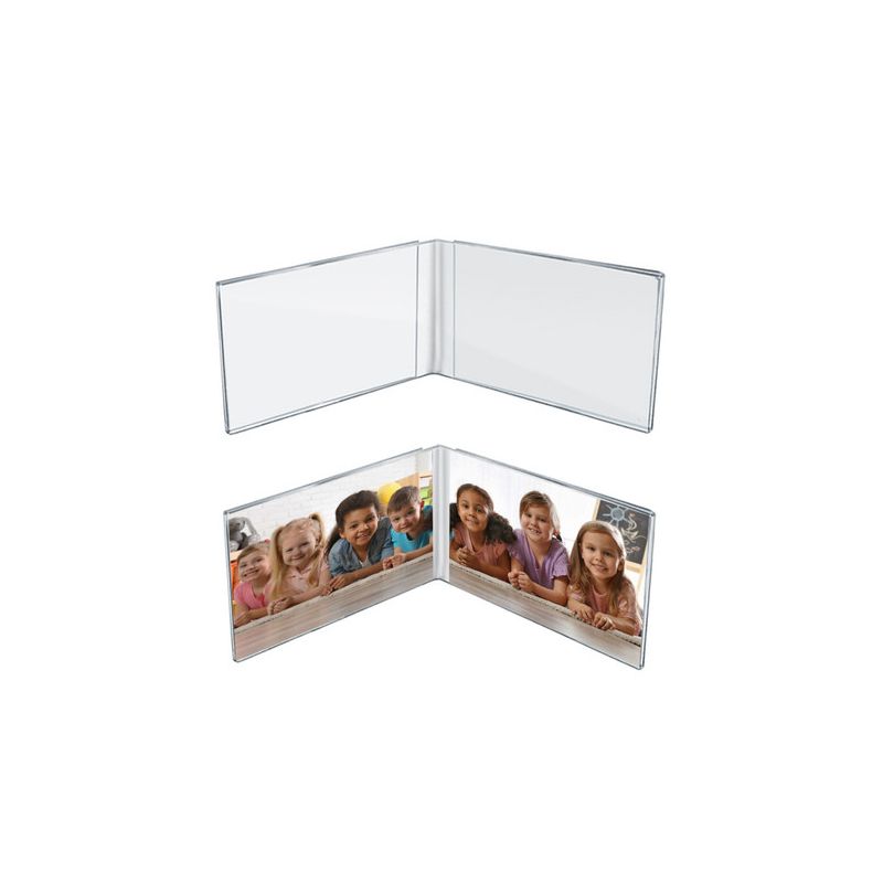 Azar Displays Clear Acrylic Double Photo Holder, Side by Side Dual Frame, Size 7"W x 5"H, 2-Pack, 1 of 5