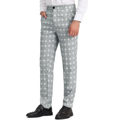 Lars Amadeus Men's Flat Front Office Prom Classic Plaid Dress Pants