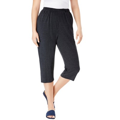Roaman's Women's Plus Size Petite Soft Knit Capri Pant - L, Black