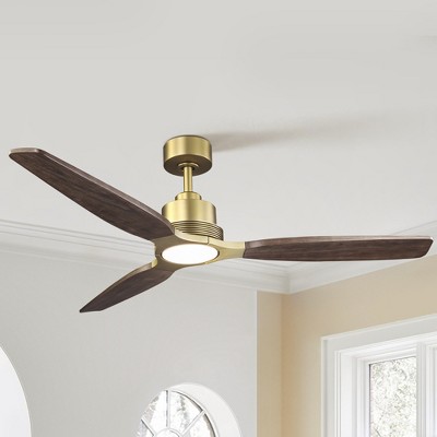 Parrot Uncle 56" Brass Vintage LED Ceiling Fan with Remote and Light