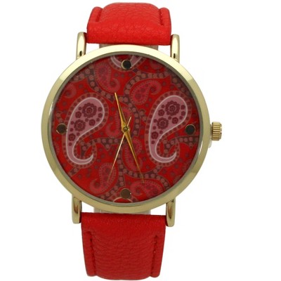 OLIVIA PRATT PAISLEY FACE LEATHER STRAP WATCH