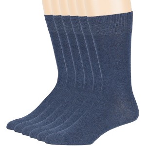 Men Dress Solid Socks Cotton - 6 Pack - Casual, Crew, Lightweight, Business - Shoe 9-12 L, 12-15 XL - Black, Brown, Beige| 7BIGSTARS KINGDOM - 1 of 4