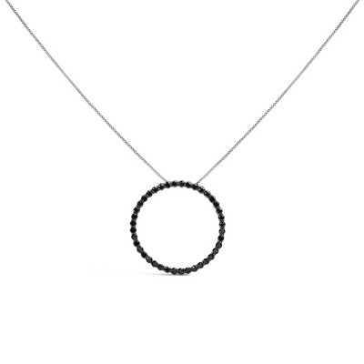 Haus of Brilliance Silver Black Diamond Open Hoop Circle Pendant Necklace