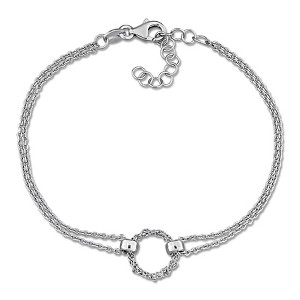 EVERLY JEWELRY Double Row 1mm Diamond Cut Curb Chain and 10.5mm Circle Charm Bracelet in Silver - Multiple Metal Color Options. - 1 of 4