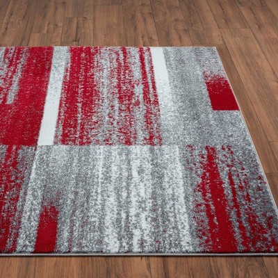 Red and Gray Geometric Synthetic Area Rug 4' x 5'