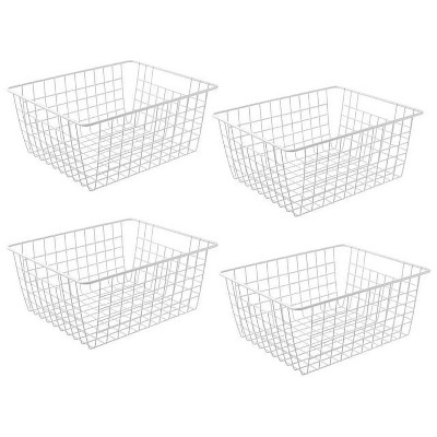 LunaLulinlk 14" Upright Freezer Storage Baskets, White Wire Storage Bins Large Basket for Freezer, Pantry, Bathroom Organizing, Set of 4