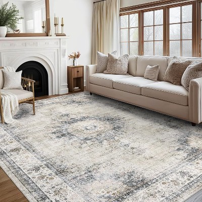 Runner Rug Machine Washable Non-Slip Kitchen Hallway Vintage Distressed Carpet Throw Floor Medallion Area Rug