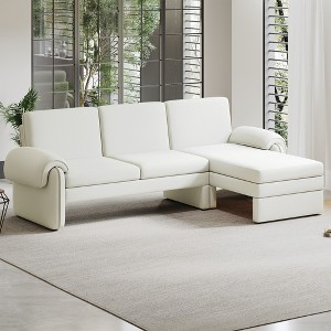 94.1" Convertible L-Shaped Sectional Futon Sofa Bed with Adjustable Backrest, Reversible Chaise Lounge & Removable Armrest Pillows - 1 of 4