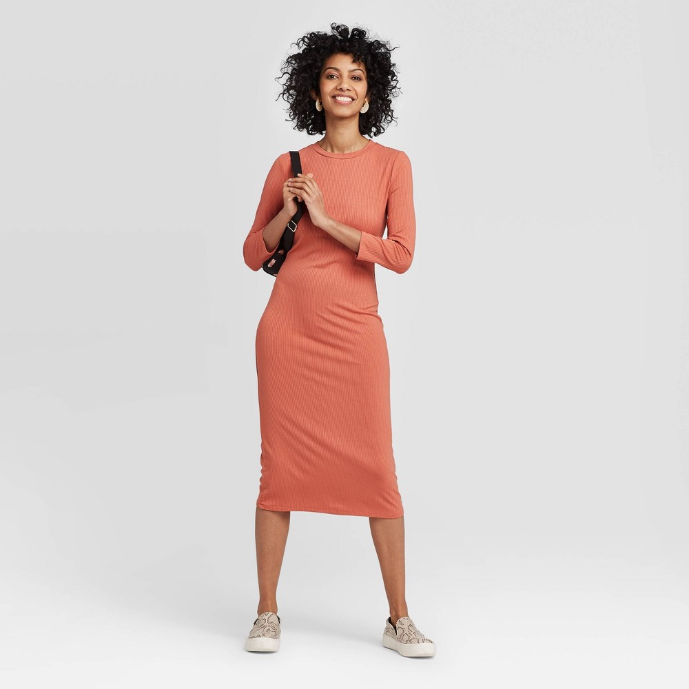 Women's Long Sleeve Rib Knit Dress - A New Day Red XXL was $24.99 now $17.49 (30.0% off)