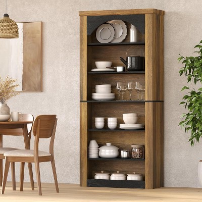 Tribesigns 70.9" Arched Bookcase, 6-Tier Mid Century Vintage Bookshelf, Standing Display Shelves for Living Room, Bedroom, Home Office, Brown & Black