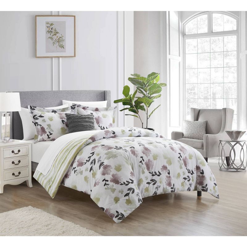 Floral Print Devlen Comforter Bedding Set White - Chic Home Design, 2 of 8