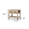 HomeRoots 32" Natural Solid Wood Rolling Kitchen Island With Storage - 3 of 4