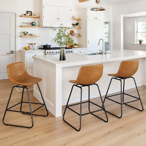 Arceso Swivel Bar stools Set, 25in Faux Leather Counter Height Bar stools, Mid Century Modern Bar Stools with Metal Legs & Footrest, for Kitchen - 1 of 4