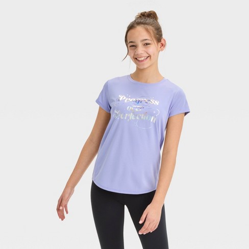 Girls' Short Sleeve 'Progress Over Perfection' Graphic T-Shirt - All In  Motion™ Purple XXL