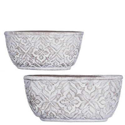 Sullivans Set of 2 Cement Flower Planter 4.25"H & 5"H Gray