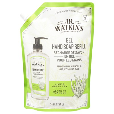 J.R. Watkins Aloe Green Tea Gel Hand Soap Refill - Case of 3/34 fz