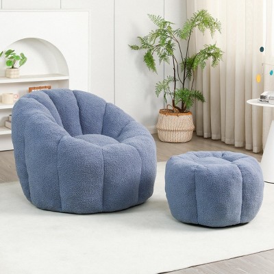 Bouclé Bean Bag Chair with Ottoman, Cozy Foam-Filled Lounge Chair for Adults, Upholstered Teddy Fabric Fuzzy Beanbag Chairs– Cuddlewood