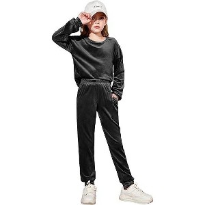 Arshiner Girls 2 Piece Outfit Sweatsuits Set Kids Velour Sweatshirts & Sweatpants Tracksuits Set for Girls - 1 of 4