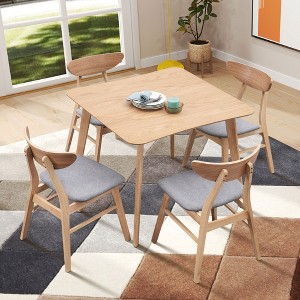 5 PCS Round/Square Dining Table Set Wooden Dining Set Bistro Dining Set with 4 Upholstered Chairs, Black/Walnut/Natural-ModernLuxe - 1 of 4