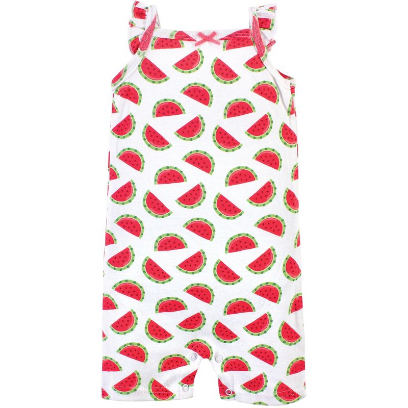 Hudson Baby Infant Girl Cotton Rompers 3pk, Watermelon, 5 of 6