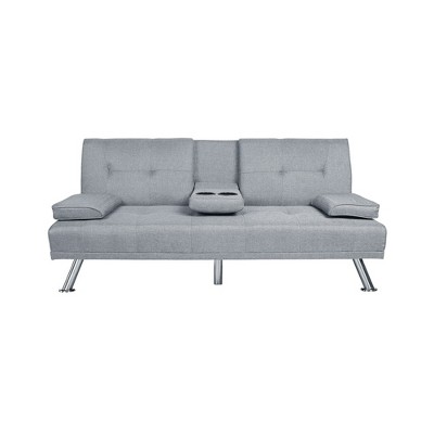 65.7”Futon Sleeper Sofa Bed,3 Angles for Adjusting,Manufactured Wood Frame, Tailored Linen Upholstery,Metal Chrome Legs,Light Gray