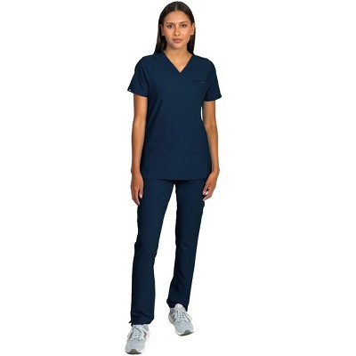 Medgear Liliana Women's Scrubs Set with 4-Pocket Top and Slim Straight Leg Pants