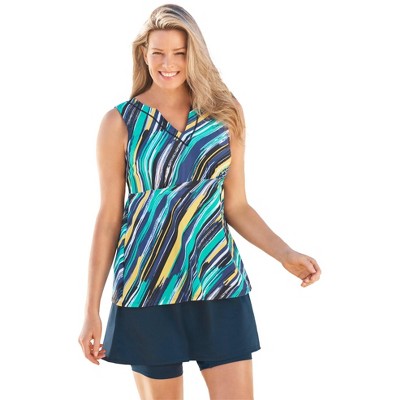 Swim 365 Women’s Plus Size Soft Wire Split-neck Tankini Top, 30 - Turq ...