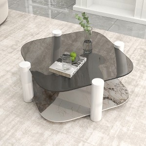 Tempered Glass and Marble Coffee Tables with Storage for Living Room, 35 Inch 2-Tier Square Center Table for Living Room - 1 of 4