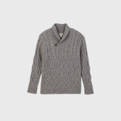cable knit shawl collar sweater