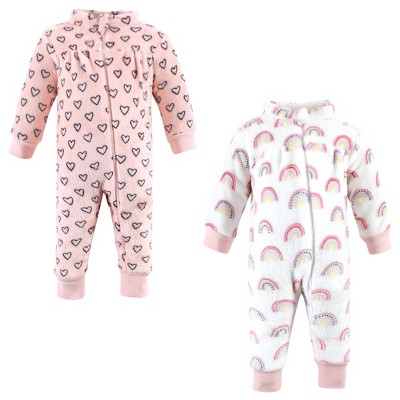 Image of Hudson Baby Infant Girl Plush Jumpsuits, Modern Rainbow, 12-18 Months