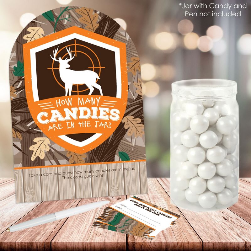 Big Dot of Happiness Gone Hunting - How Many Candies Deer Hunting Camo Baby Shower or Birthday Party Game - 1 Stand and 40 Cards - Candy Guessing Game, 2 of 9