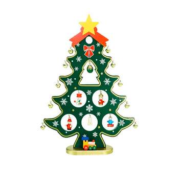 Northlight 11.25" Red and Green Christmas Tree Cut-Out with Miniature Ornaments Tabletop Decoration