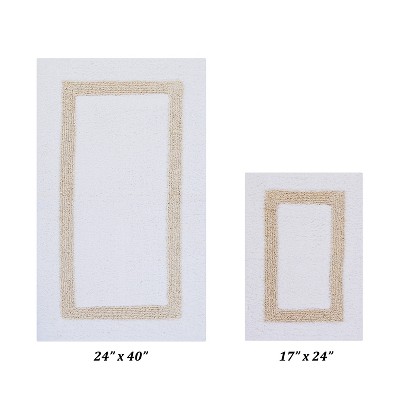 Hotel 2 PC Bath Rug 100% Premium Cotton Tufted Weave Two Tone Reversible Bathroom Rug, Super Soft Absorbent, Machine Washable Bath Mat
