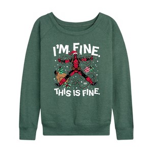 Women's - Marvel - Im Fine Deadpool Lightweight French Terry Wide Neck Long Sleeve Shirt - 1 of 4