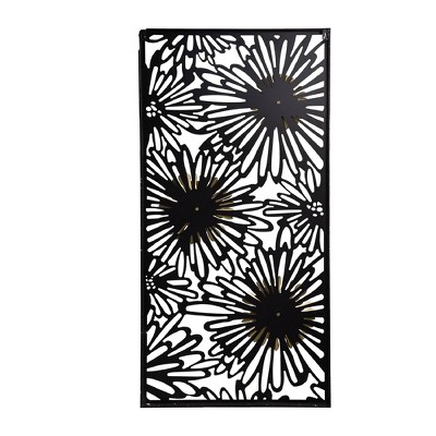 19"x39" Floral Metal Wall Decor Black/Gold - A&B Home: Iron Art Deco, Botanical Unframed Vertical Wall Art